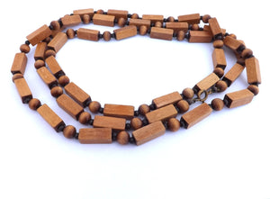 Vintage Long Wood Bead Necklace