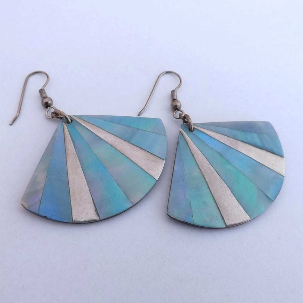 Vintage Mother of Pearl Blue & Silver Drop Earrings