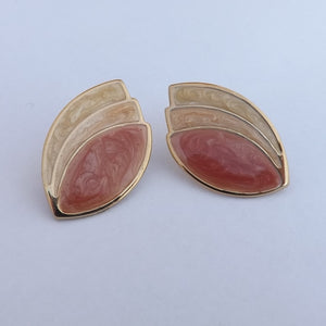 Vintage Pink, Cream & Gold Tone Stud Earrings