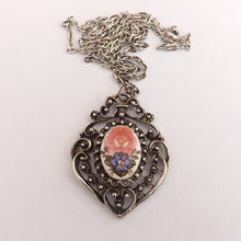 Load image into Gallery viewer, Vintage Pink &amp; Purple Floral Tile Pendant Neckace
