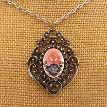 Load image into Gallery viewer, Vintage Pink &amp; Purple Floral Tile Pendant Neckace
