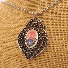 Load image into Gallery viewer, Vintage Pink &amp; Purple Floral Tile Pendant Neckace
