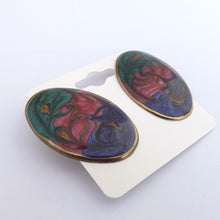 Load image into Gallery viewer, Vintage Teal, Pink &amp; Blue Vintage Enamel Clip on Earrings
