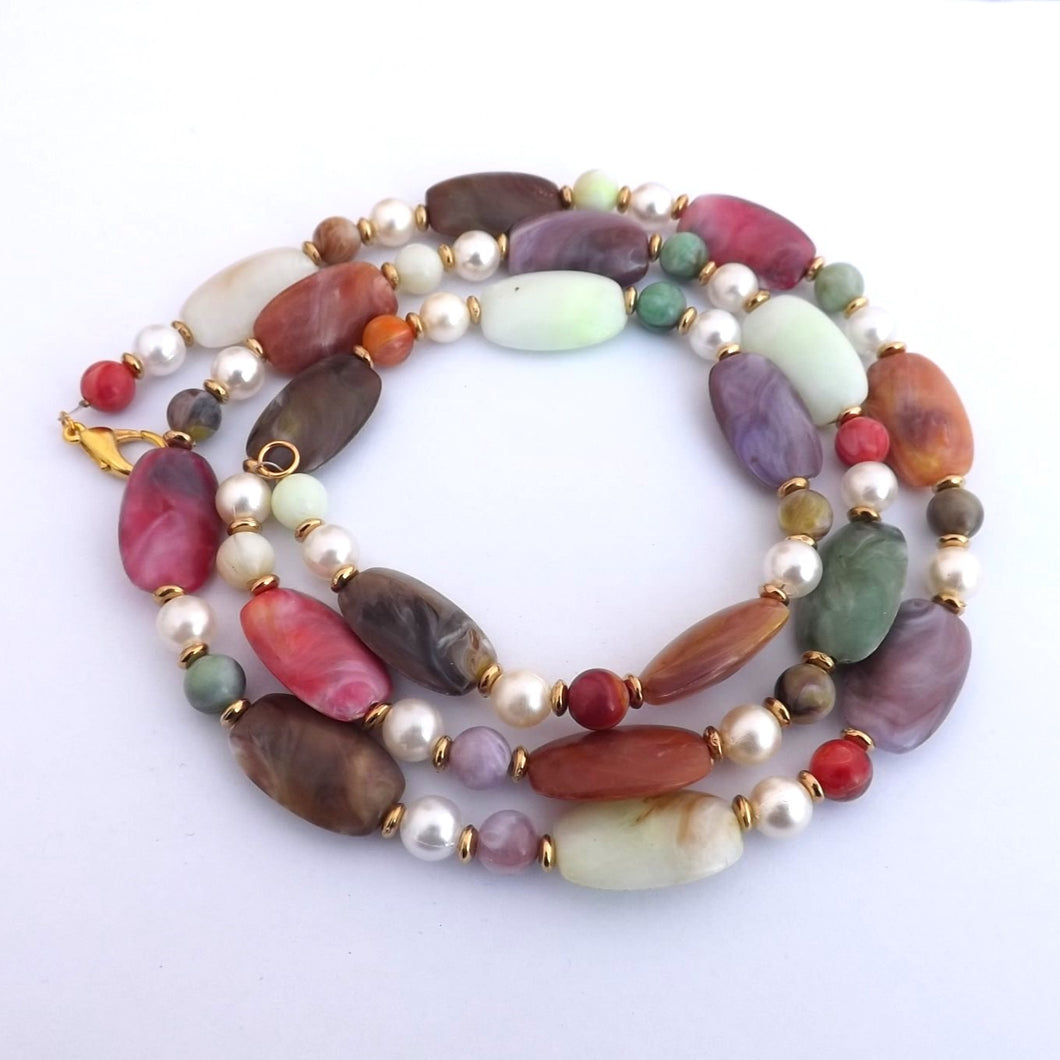 Vintage Faux Gemstone & Pearl Bead Necklace