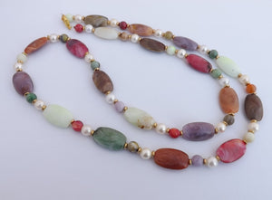 Vintage Faux Gemstone & Pearl Bead Necklace
