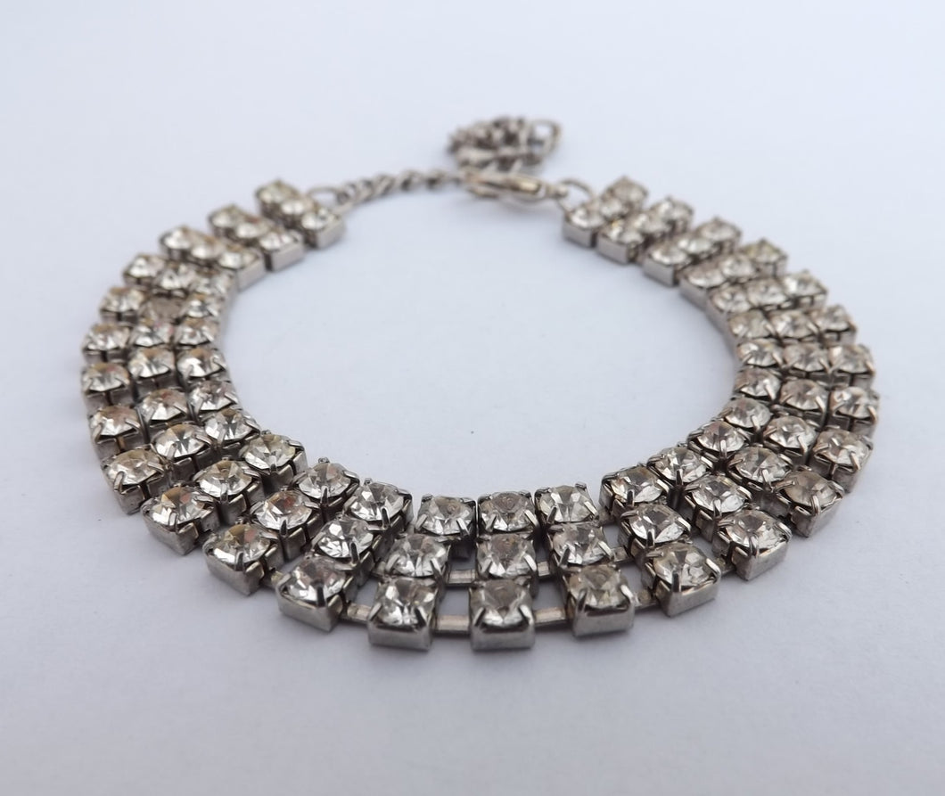 Vintage Silver Tone Rhinestone Bracelet