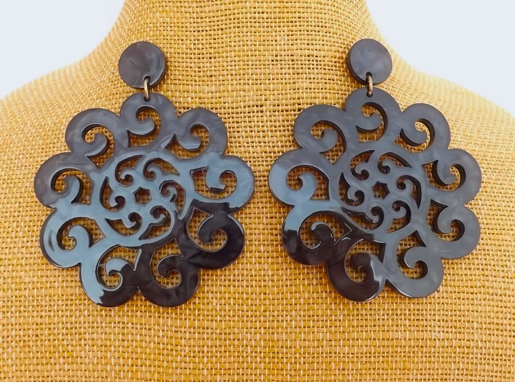 Warm Dark Grey Acrylic Drop Earrings