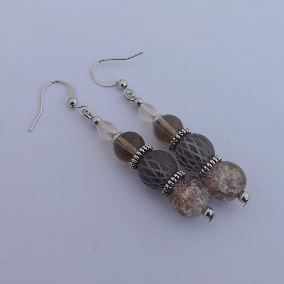 Warm Grey Handmade Glass Bead Earrings