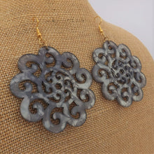 Load image into Gallery viewer, Warm Grey Large Filigree Acrylic Earrings
