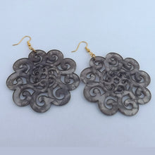 Load image into Gallery viewer, Warm Grey Large Filigree Acrylic Earrings
