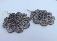 Load image into Gallery viewer, Warm Grey Large Filigree Acrylic Earrings
