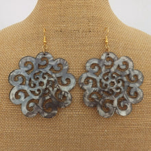 Load image into Gallery viewer, Warm Grey Large Filigree Acrylic Earrings
