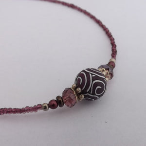 Warm Purple, Black & White Korus Kathryn Design Handmade Bead necklace