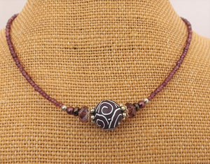 Warm Purple, Black & White Korus Kathryn Design Handmade Bead necklace