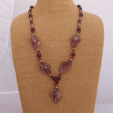 Load image into Gallery viewer, Warm Purple &amp; Gold Handmade Glass Bead Necklace &amp; Earrings
