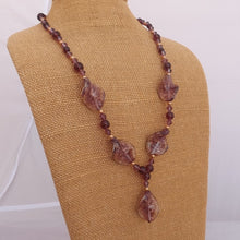 Load image into Gallery viewer, Warm Purple &amp; Gold Handmade Glass Bead Necklace &amp; Earrings
