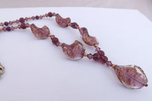 Load image into Gallery viewer, Warm Purple &amp; Gold Handmade Glass Bead Necklace &amp; Earrings
