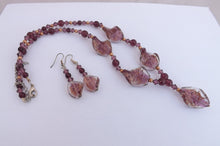 Load image into Gallery viewer, Warm Purple &amp; Gold Handmade Glass Bead Necklace &amp; Earrings
