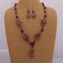 Load image into Gallery viewer, Warm Purple &amp; Gold Handmade Glass Bead Necklace &amp; Earrings
