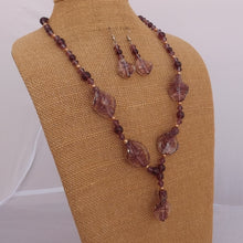 Load image into Gallery viewer, Warm Purple &amp; Gold Handmade Glass Bead Necklace &amp; Earrings
