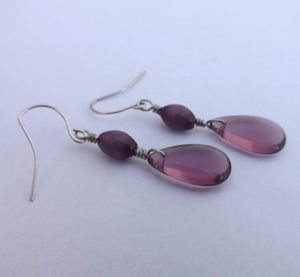 Warm Purple Handmade Wire Wrapped Bead Teardrop Earrings