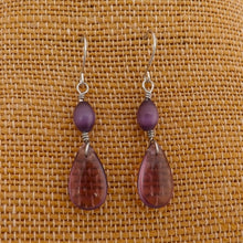 Load image into Gallery viewer, Warm Purple Handmade Wire Wrapped Bead Teardrop Earrings
