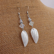 Load image into Gallery viewer, White Carved Mother of Pearl Shell &amp; Wire Wrapped Bead Drop Earrings
