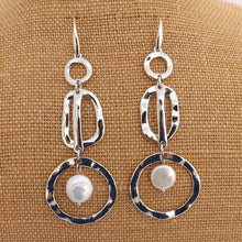 Load image into Gallery viewer, White Freshwater Pearl &amp; Silver Tone Chunky Drop Earrings
