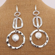 Load image into Gallery viewer, White Freshwater Pearl &amp; Silver Tone Chunky Drop Earrings
