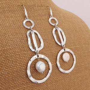 White Freshwater Pearl & Silver Tone Chunky Drop Earrings