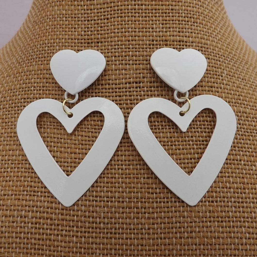 White Heart Drop Earrings