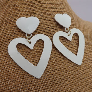 White Heart Drop Earrings