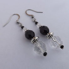 Load image into Gallery viewer, White &amp; Black Faceted Handmade Glass Bead Earrings

