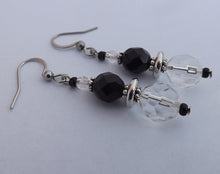 Load image into Gallery viewer, White &amp; Black Faceted Handmade Glass Bead Earrings

