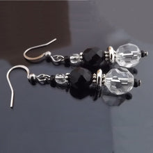 Load image into Gallery viewer, White &amp; Black Faceted Handmade Glass Bead Earrings
