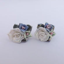 Load image into Gallery viewer, White, Blue &amp; Green Lustre Roses Stud Earrings
