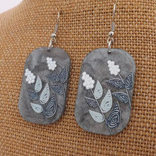 Load image into Gallery viewer, White, Blue &amp; Grey Floral Acrylic Earrings
