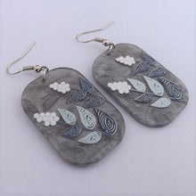 Load image into Gallery viewer, White, Blue &amp; Grey Floral Acrylic Earrings
