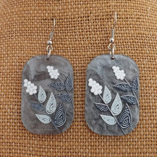 Load image into Gallery viewer, White, Blue &amp; Grey Floral Acrylic Earrings
