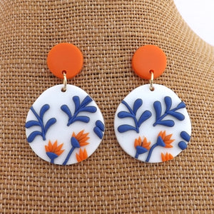 White, Blue & Orange Floral Acrylic Earrings