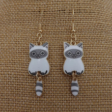 Load image into Gallery viewer, White &amp; Dark Grey Cat Drop Earrings
