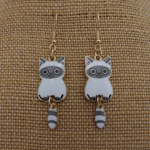 White & Dark Grey Cat Drop Earrings