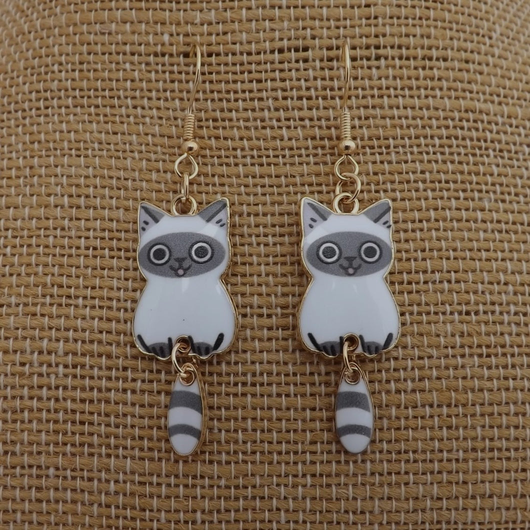 White & Dark Grey Cat Drop Earrings