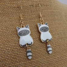 Load image into Gallery viewer, White &amp; Dark Grey Cat Drop Earrings
