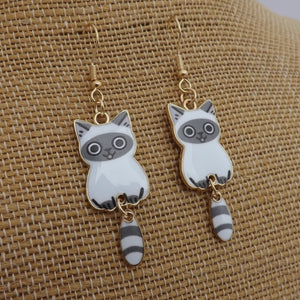 White & Dark Grey Cat Drop Earrings