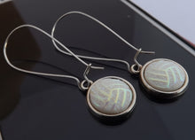 Load image into Gallery viewer, White &amp; Gold Sparkle Earrings, Long Kidney Hooks
