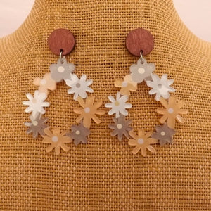 Clear Floral Drop Earrings with Wood Stud Setting (3 options))