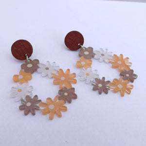 Clear Floral Drop Earrings with Wood Stud Setting (3 options))