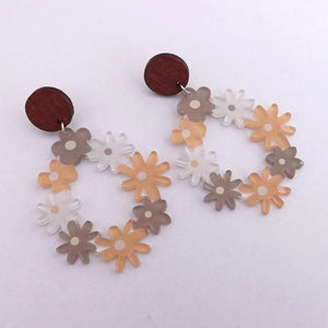 Clear Floral Drop Earrings with Wood Stud Setting (3 options))
