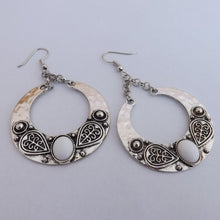 Load image into Gallery viewer, White &amp; Silver Tone Round Drop Earrings
